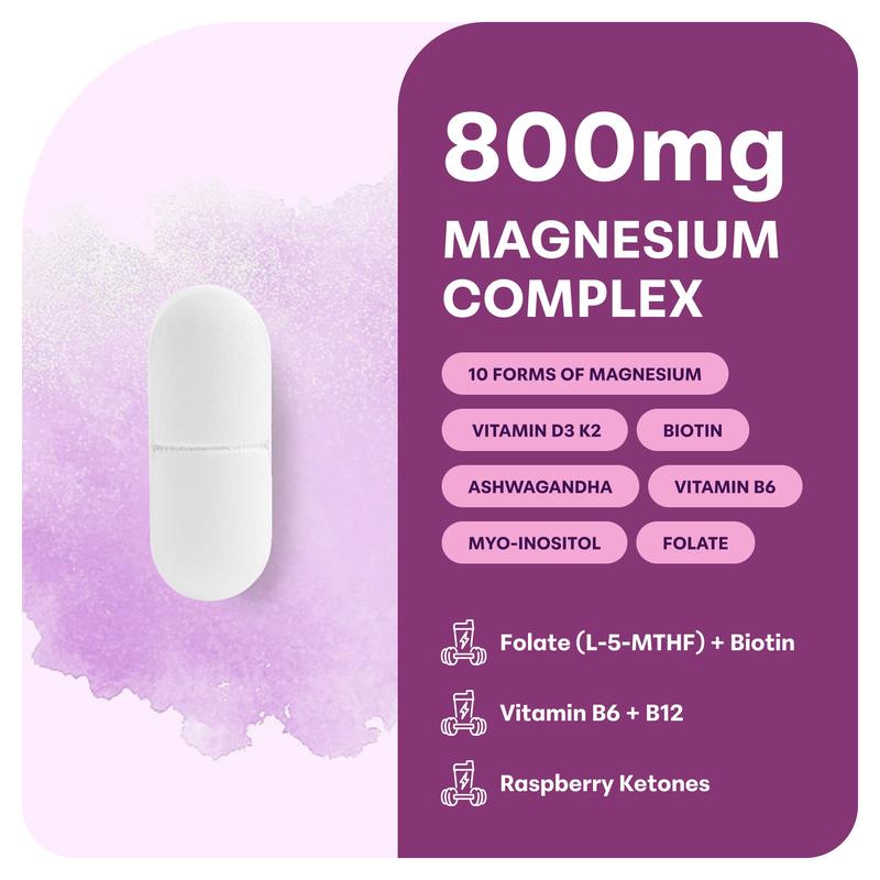 Magnesium Complex for Women, 240 Vegetarian Capsules | 20-in-1 Formula - Magnesium Blend with Vitamin D3, K2, Ashwagandha & More | Filler Free, Non-GMO Follow