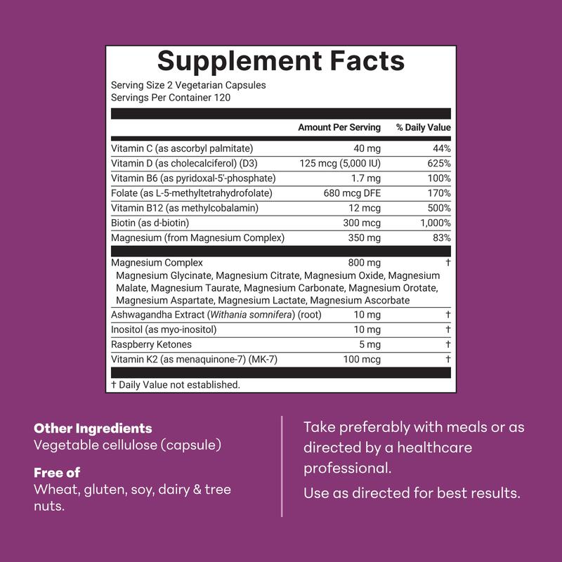 Magnesium Complex for Women, 240 Vegetarian Capsules | 20-in-1 Formula - Magnesium Blend with Vitamin D3, K2, Ashwagandha & More | Filler Free, Non-GMO Follow