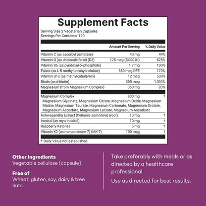 Magnesium Complex for Women, 240 Vegetarian Capsules | 20-in-1 Formula - Magnesium Blend with Vitamin D3, K2, Ashwagandha & More | Filler Free, Non-GMO Follow